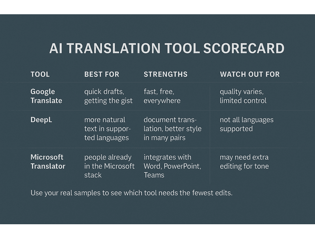 ai translation tool scorecard