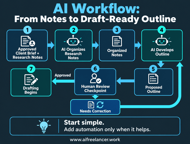6 boxes containing a step each in the AI workflow